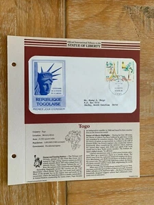 TOGO TOGOLAISE 1986 FDC STATUE OF LIBERTY TRIBUTE EIFFEL TOWER PARIS - Picture 1 of 1