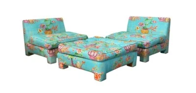 一对帕森斯拖鞋椅奥斯曼套装风格米洛·鲍曼蓝色中国风 — 第 1/4 张图片