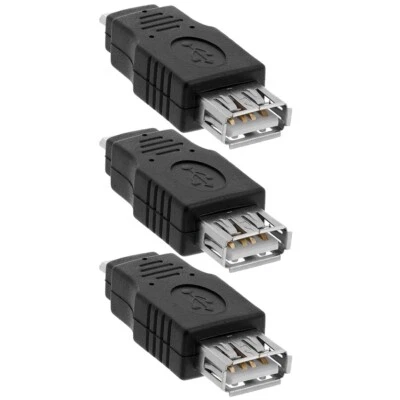 3x USB 2.0 Type ? Female to Micro B 5-Pin Male Adapter Connector Converter Black - Image 1 of 2