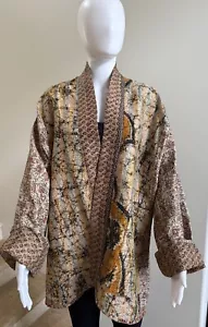 PAPPU MAMA 100% Silk Reversible Kantha Jacket, One Size - Picture 1 of 9