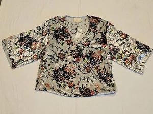 Anthropologie Maeve Umi Wrap Top Floral Print Velvet Silk Blend Silver Size S - Picture 1 of 13