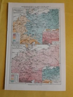 1800-1900s ORIGINAL VINTAGE MAP - Germany Poland - Climate Maps C10-4 - Image 1 of 4