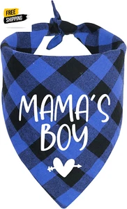 YHTWIN Mama'S Boy Blue Plaid Cotton Pet Dog Bandanas, Gender Reveal Photo Pet Sc - Bild 1 von 12