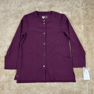 Adar Addition Warm Up Scrub Jacket XS Pockets A5202 Merlot Wine snap NEW - Image 1 of 4