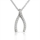 Sterling Silver Classic White Crystals CZ Wishbone Womens Girls Pendant Necklace