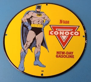 Vintage Conoco Gasoline Porcelain Sign - Batman DC Comics Gas Pump Sign - Picture 1 of 15