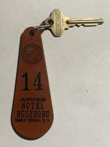 Hotel Roseboro Motel Room Key Fob with Key Sharon Springs NY #14 RARE & OLD!!!! - Picture 1 of 2