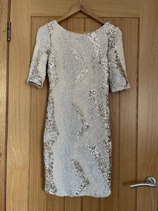River Island Paillettenkleid Größe 10 Champagner Gold tailliert - Bild 1 von 9