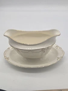 Crown Potteries Elfenbein Goldrand Sauciere Att. Teller Gold Filigran 8"**59-11 - Bild 1 von 14