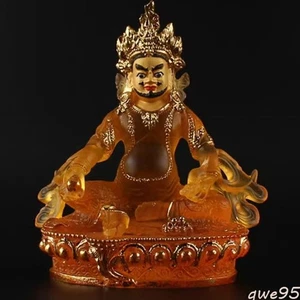 Tibetan Buddhist Tantra Yellow Jambhala Resin Gild Buddha Statue Ornament - Picture 1 of 5