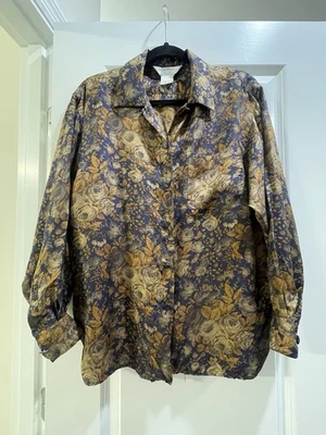 Max Mara 100% 意大利丝绸花卉纽扣衬衫 - 8 码 — 第 1/4 张图片