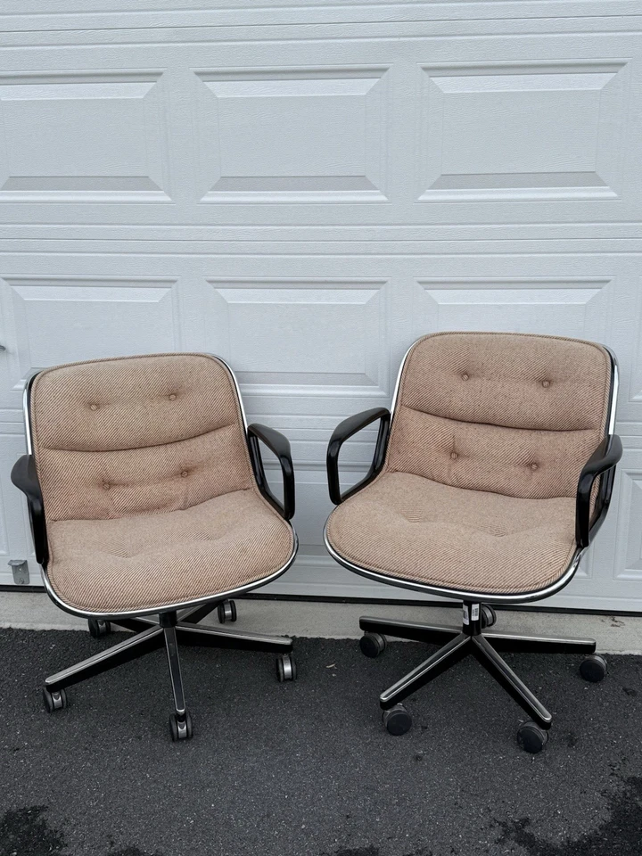 Par de sillas de oficina ejecutivas Knoll Charles Pollock Tweed vintage de 1980 Foto 1 de 4
