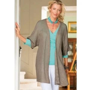 Weiche Umrandung 100% Leinen vorne offen Kimono Lagenlook Boho Topper, Gr. LP - Bild 1 von 9