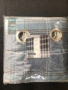 NEXT DUCK EGG TEAL Blue Tweedy Woven Check ELLESMERE Eyelet Curtains 117X183 CM - Picture 1 of 16