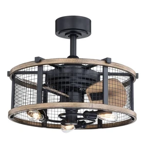 Humboldt 3-Light Ceiling Fan in Industrial and Cage Style 17 Inches Tall and 21 - Picture 1 of 8
