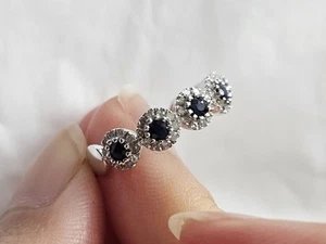 Naava Women's 9 ct White Gold Pave Set Diamond and Sapphire Ring, Size K - Picture 1 of 6