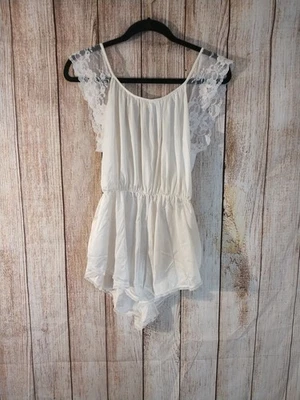 Lencería sexy de peluche de encaje de una pieza Barbizon de colección blanca talla mediana AG1807 Foto 1 de 4