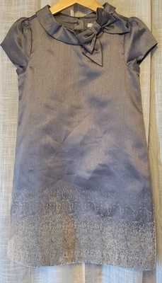 Vestido Janie & Jack Plateado Flocado Talla 6 Brillante Lazo Grande Formal Fiesta de Vacaciones Foto 1 de 2
