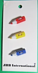 (3) JHB LÁPICES DE COLORES ROJO AMARILLO AZUL PLÁSTICO BOTONES 2 AGUJEROS NOC 23476-J2 - Imagen 1 de 3