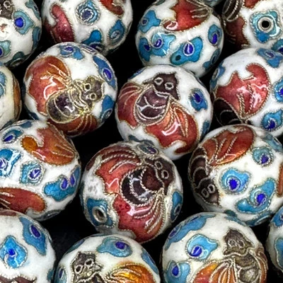 Vintage Chinese Cloisonne Red Bat Bead 20mm Glass Enamel Jewelry - Image 1 of 4