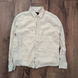Abercrombie & Fitch Men's Large Button Up Shirt Stripe 100% Linen Summer White - Picture 1 of 6