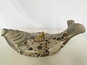 Vintage Satsuma Hand Painted Chinese Koi Fish Tea Pot 15" - Picture 1 of 21