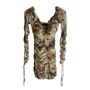 Akira Damen klein drapiert Tüll Mini Mesh Aquarell grün Bodycon Kleid Fairycore - Bild 1 von 6