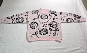 Vtg Stefano Sweater Womens Medium Coquette Pastel Pink Sunflower Knit Mock Neck - Picture 1 of 8