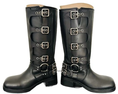 NWOB Steve Madden Rocky Black Motorcycle Leather Boots Women's Size 6.5 - Image 1 of 4