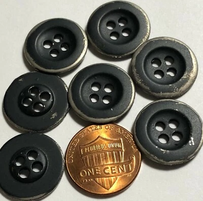7 DISTRESSED Matte Black Painted Silver Tone Metal Buttons 18mm 11/16" 12209 - Image 1 of 3