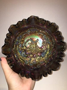 Vintage Imperial Glass Carnival Glass Smoky Amethyst Windmill Bowl 8" - Picture 1 of 11