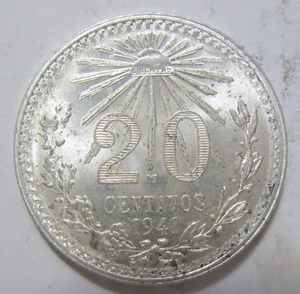 1941 México 20 Centavos plata brillante unc brillo (#47d) - Imagen 1 de 2