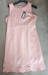 BNWT M&S BLUSH DRESS SIZE 16 NEW COST £55 EMBROIDERY CUT OUTS ROUND NECK & HEM - Picture 1 of 12