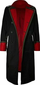 Men's Long Black Cotton Coat Commissar Jacket - Picture 1 of 7