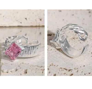 Bague Minimaliste Géométrique Femme En Argent Sterling S925 avec zircone Cubique - Bild 1 von 11