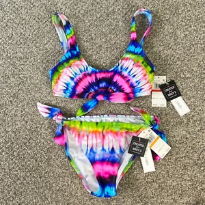 Salt & Cove Swimwear Womens XS/S Tie Dye Bikini Bows Padded Top & Bottom - Picture 1 of 14