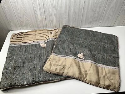 Par de fundas de almohada europeas Croscill azul/bronceado con borla Euro Foto 1 de 4