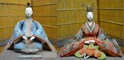 Antique Japanese Large Gohun Imperial Palace Doll Emperor & Empress 12" Edo Era - Image 1 of 4