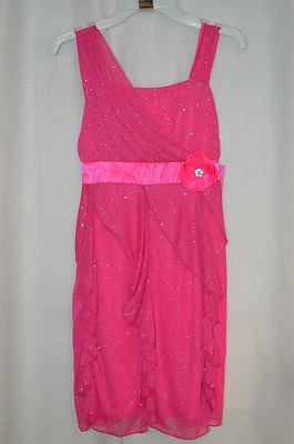 IZ Amy Byer Girls Overlay Drop Asymmetrical Ruffle Pink Sparkle Dress - Size 16 - Image 1 of 4