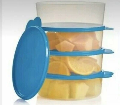 NEW TUPPERWARE big wonders large sheer bowl set of 4 light blue seals freeShip - Image 1 of 2