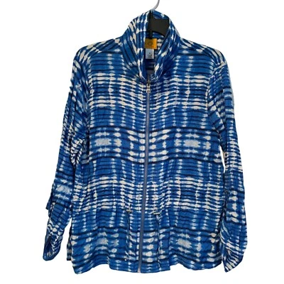 Ruby Rd. Womens Zip-Up Jacket Size 14 Blue & White Pattern 83% Rayon 17% jacket - Image 1 of 4
