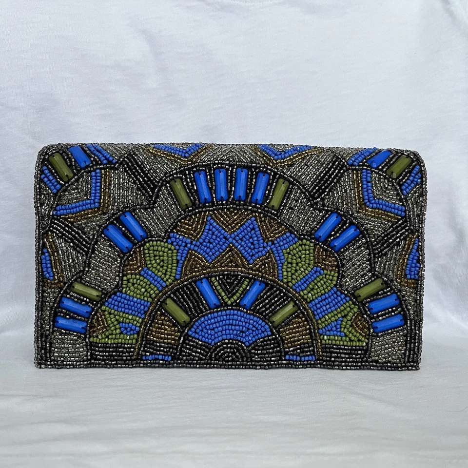 NUEVO - Bolso de Mano Alice + Olivia Azul Verde Cuero Cuentas, Bolso de Noche Foto 1 de 4