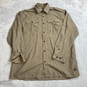 J Peterman Wool Overshirt Brown Striped Button Down Portugal Mens Large Epaulets - Picture 1 of 13