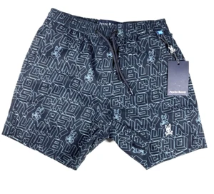 New with tags-PSYCHO BUNNY Kids Dayton All Over Print Swim Trunk 7/8 Small- Navy - Picture 1 of 7