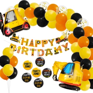 64pcs Excavator Forklift Foil&Latex Balloon Banner Set Birthday Party Decoration - Picture 1 of 9