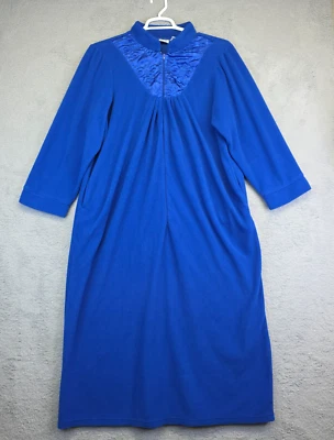 Vintage Blair Housecoat Women L Blue Zip Up Fleece Duster Loungewear Robe Cozy - Image 1 of 4