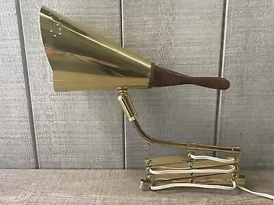 Vintage Mid Century Modern Wall Lamp Scissor Light Sconce Brass Teak - Image 1 of 4