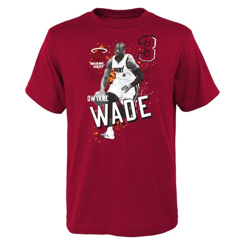 Dwyane Wade NBA Miami Heat Player Photo Red T-Shirt Boys Youth Size (XS-2XL) Cover