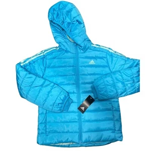 adidas Girls' Hooded Puffer Jacket, Blue, Medium 10/12 - Picture 1 of 3