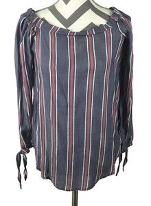 Living Doll Los Angeles Red White Blue Striped Off Shoulder Blouse Size M New - Picture 1 of 7
